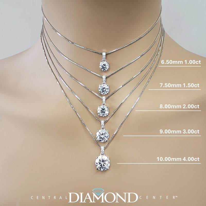 Central Diamond Center 4 Prong Round Solitaire Simulated Diamond Necklace in Sterling Silver & Zirconia - 4.00ct Yellow - Image 3